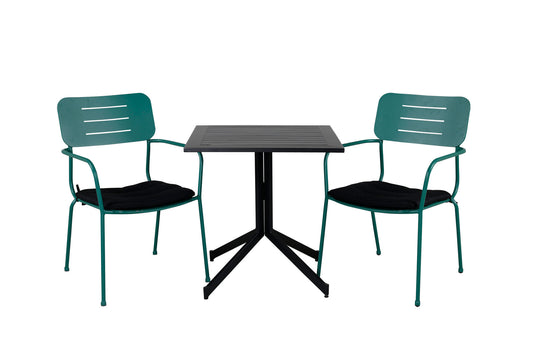 Way - cafébord, 70*70+Nicke stol m. armlæn - Grøn Stål
