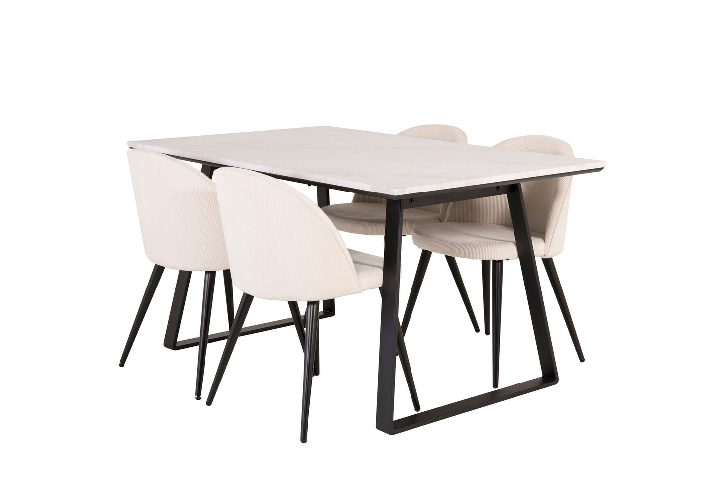 Estelle - Spisebord, 140*90 - Hvid Marmor / Sorte ben+ velour Spisebordsstol -