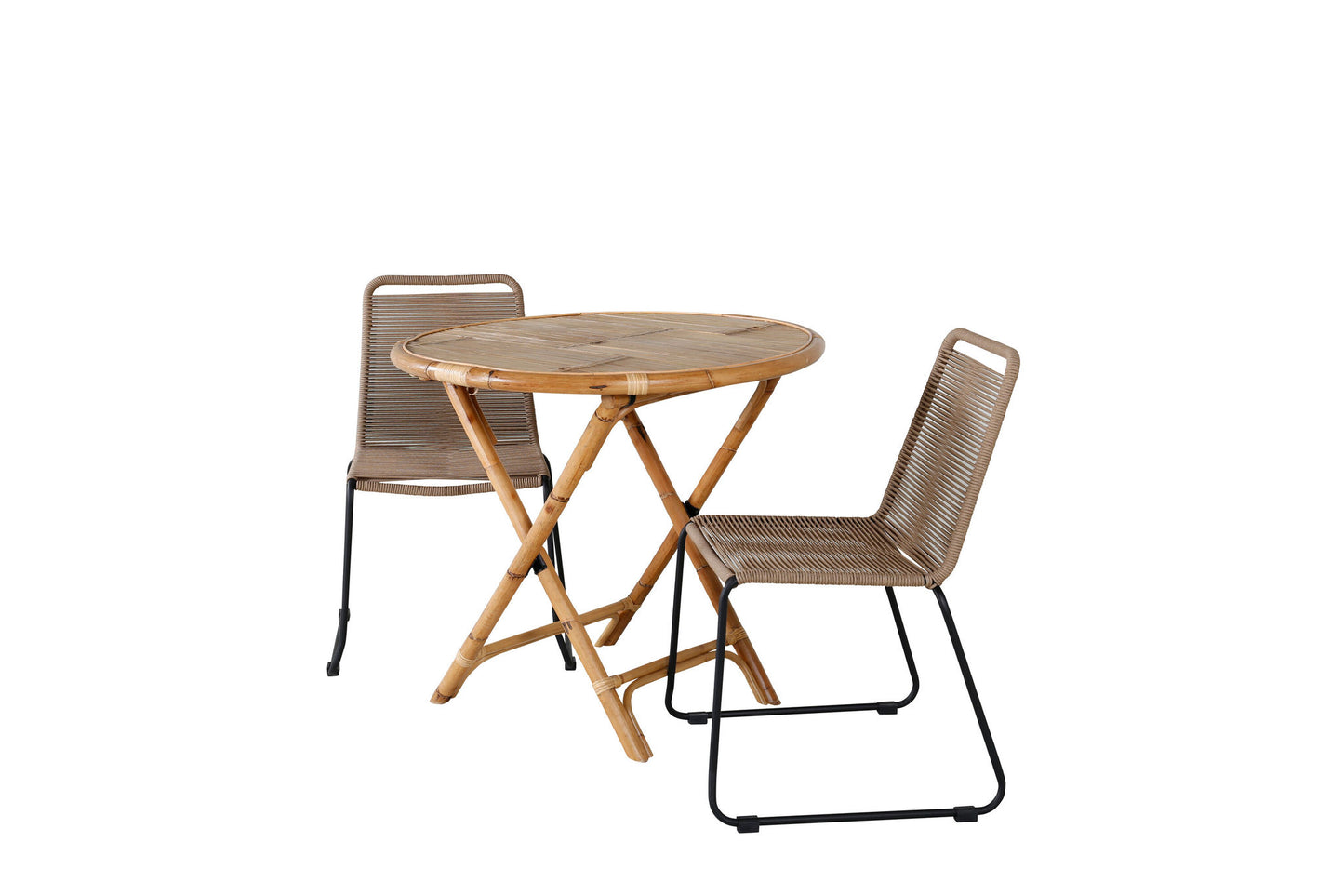 Cane - Cafébord ø80cm - Bambus+Lidos Stabelbar stol - Sort Alu / Latte Reb