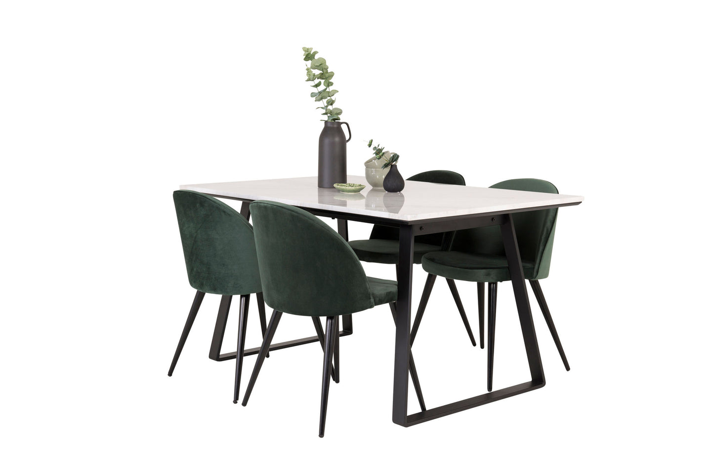 Estelle - Spisebord, 140*90 - Hvid Marmor / Sorte ben - velour Spisebordsstol - Grøn / Sort 4