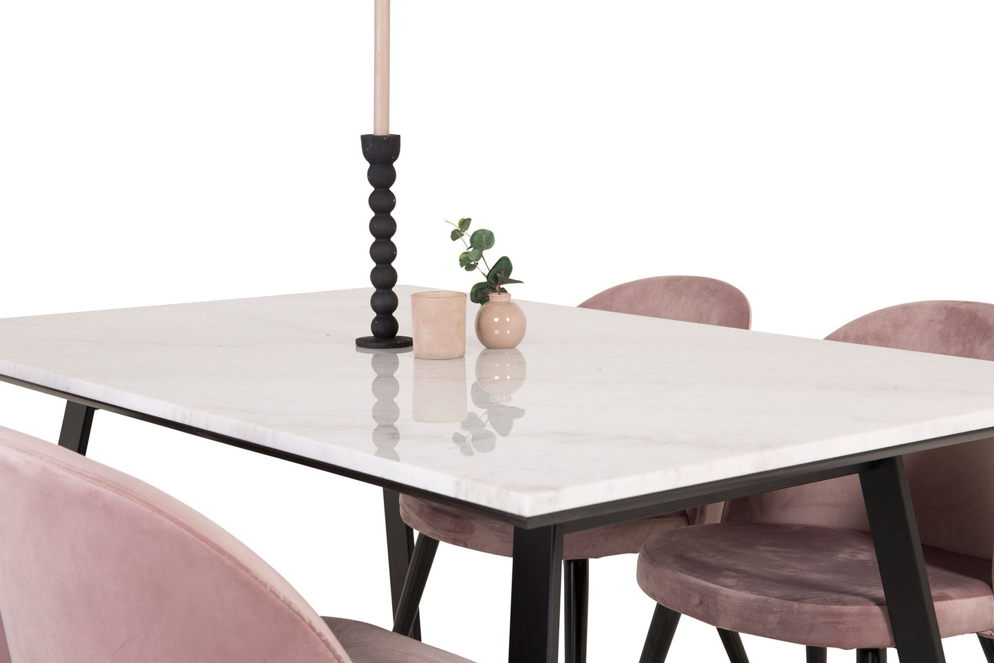 Estelle - Spisebord, 140*90 - Hvid Marmor / Sorte ben - velour Spisebordsstol - Pink / Sort 4