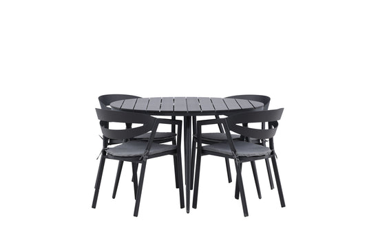 Break - Spisebord, Rundt - Sort - Alu / Nonwood - 120ø Slit - Spisebordsstol inkl. hynde - Sort /Grå - Aluminium -
