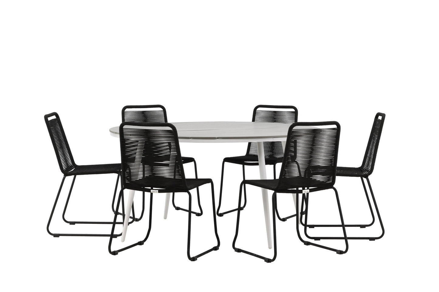 Break - Spisebord, Rundt - Hvid / Grå - Alu / Nonwood - 150ø Lidos Stabelbar stol - Sort Alu / Sort Reb