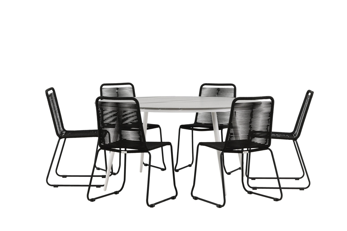 Break - Spisebord, Rundt - Hvid / Grå - Alu / Nonwood - 150ø Lidos Stabelbar stol - Sort Alu / Sort Reb