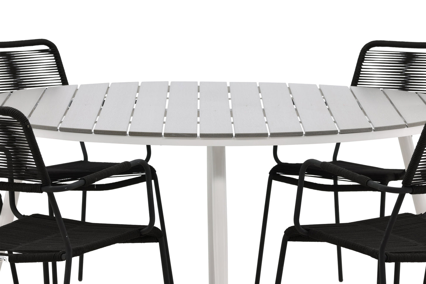 Break - Spisebord, Rundt - Hvid / Grå - Alu / Nonwood - 150ø Lidos Stol m. armlæn - Sort Alu / Sort Reb