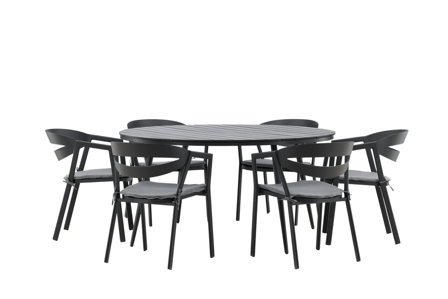 Break - Spisebord, Rundt - Sort - Alu / Nonwood - 150ø Slit - Spisebordsstol inkl. hynde - Sort /Grå - Aluminium