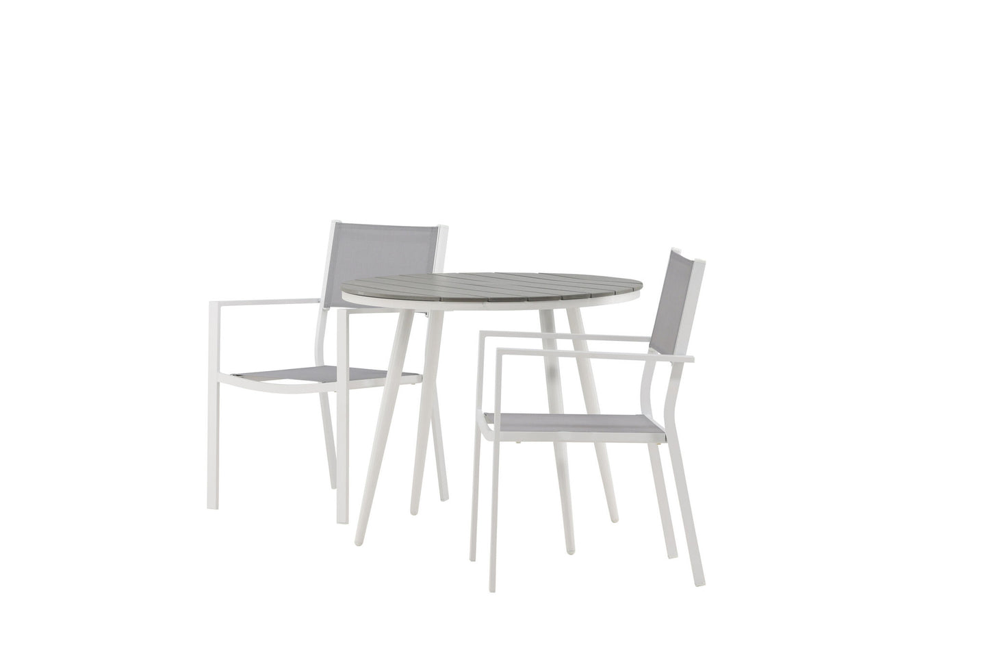 Break - Spisebord, Rundt - Hvid / Grå - Alu / Nonwood - 90ø Copacabana Stabelbar stol - Hvid/Grå