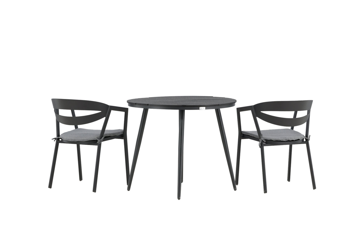 Break - Spisebord, Rundt - Sort - Alu / Nonwood - 90ø Slit - Spisebordsstol inkl. hynde - Sort /Grå - Aluminium