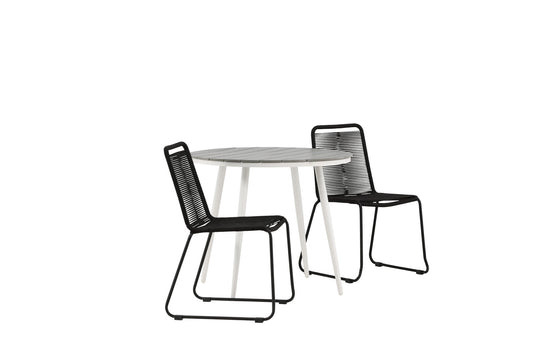 Break - Spisebord, Rundt - Hvid / Grå - Alu / Nonwood - 90ø Lidos Stabelbar stol - Sort Alu / Sort Reb