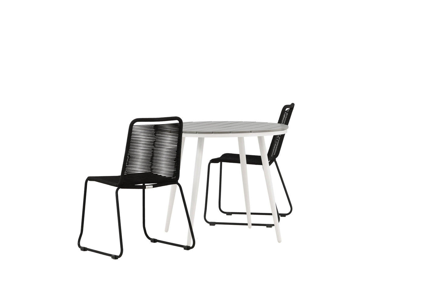Break - Spisebord, Rundt - Hvid / Grå - Alu / Nonwood - 90ø Lidos Stabelbar stol - Sort Alu / Sort Reb