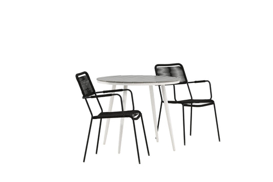 Break - Spisebord, Rundt - Hvid / Grå - Alu / Nonwood - 90ø Lidos Stol m. armlæn - Sort Alu / Sort Reb