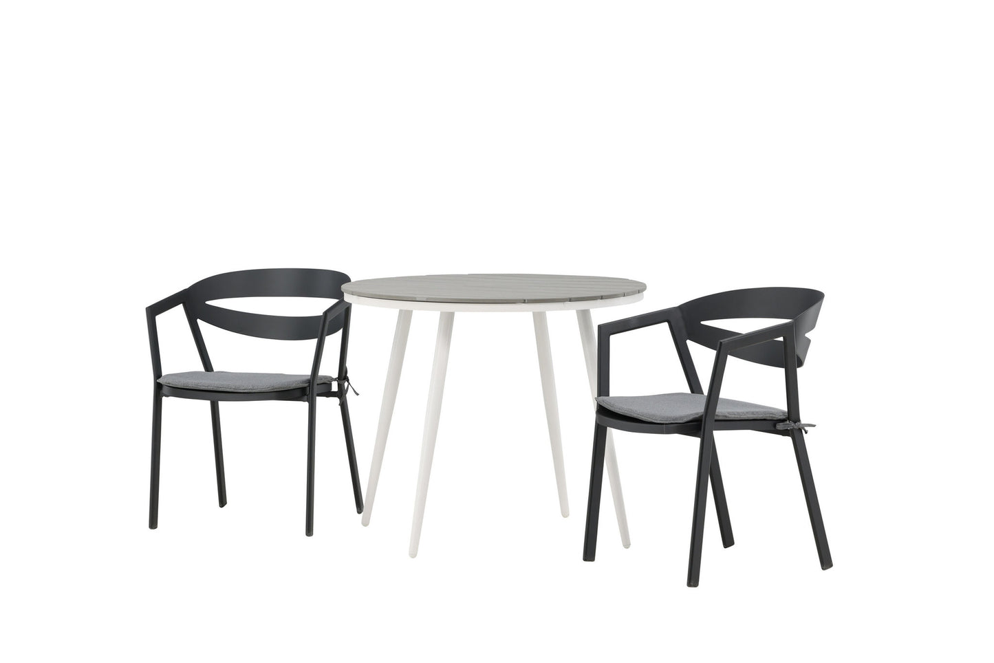 Break - Spisebord, Rundt - Hvid / Grå - Alu / Nonwood - 90ø Slit - Spisebordsstol inkl. hynde - Sort /Grå - Aluminium -