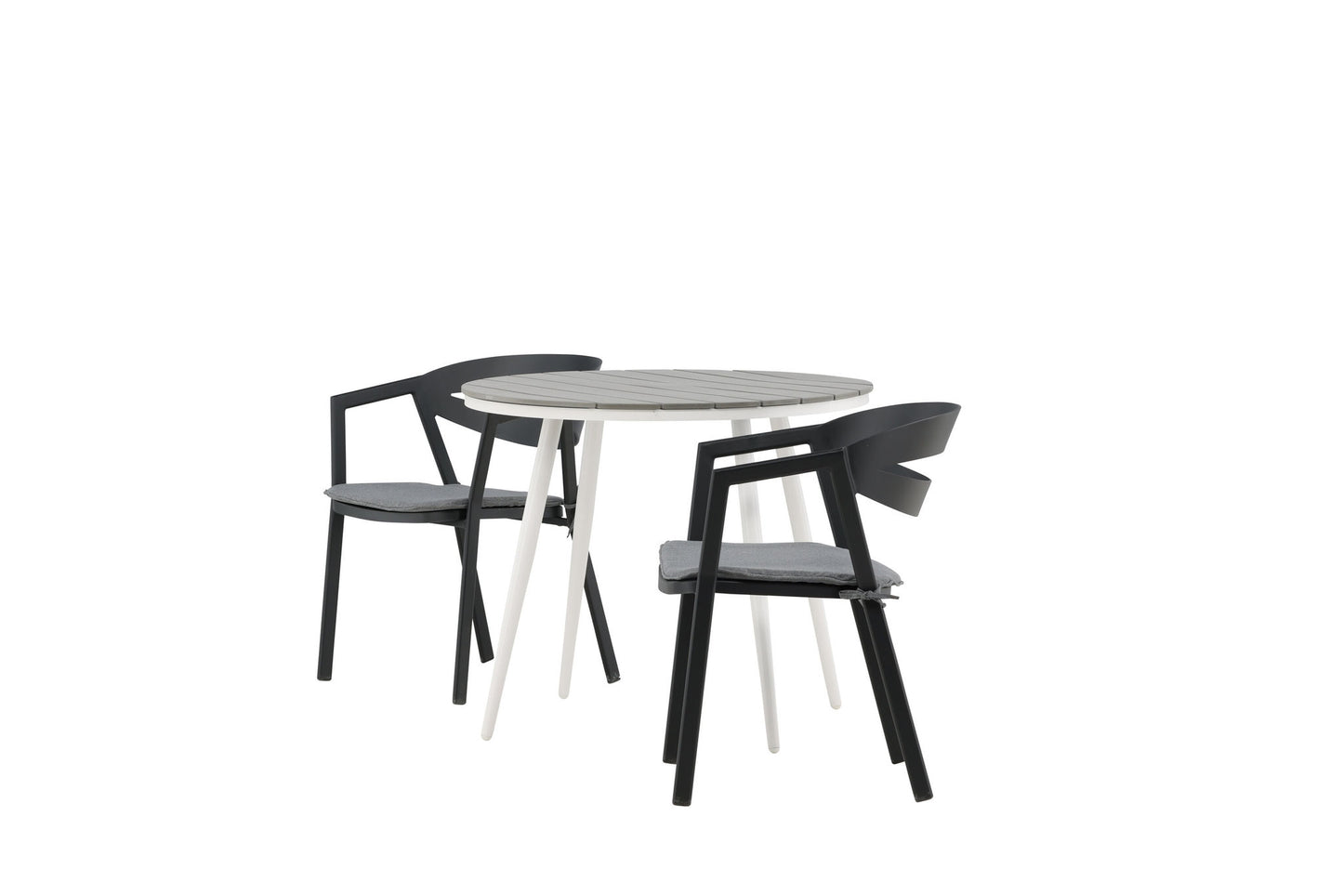 Break - Spisebord, Rundt - Hvid / Grå - Alu / Nonwood - 90ø Slit - Spisebordsstol inkl. hynde - Sort /Grå - Aluminium -