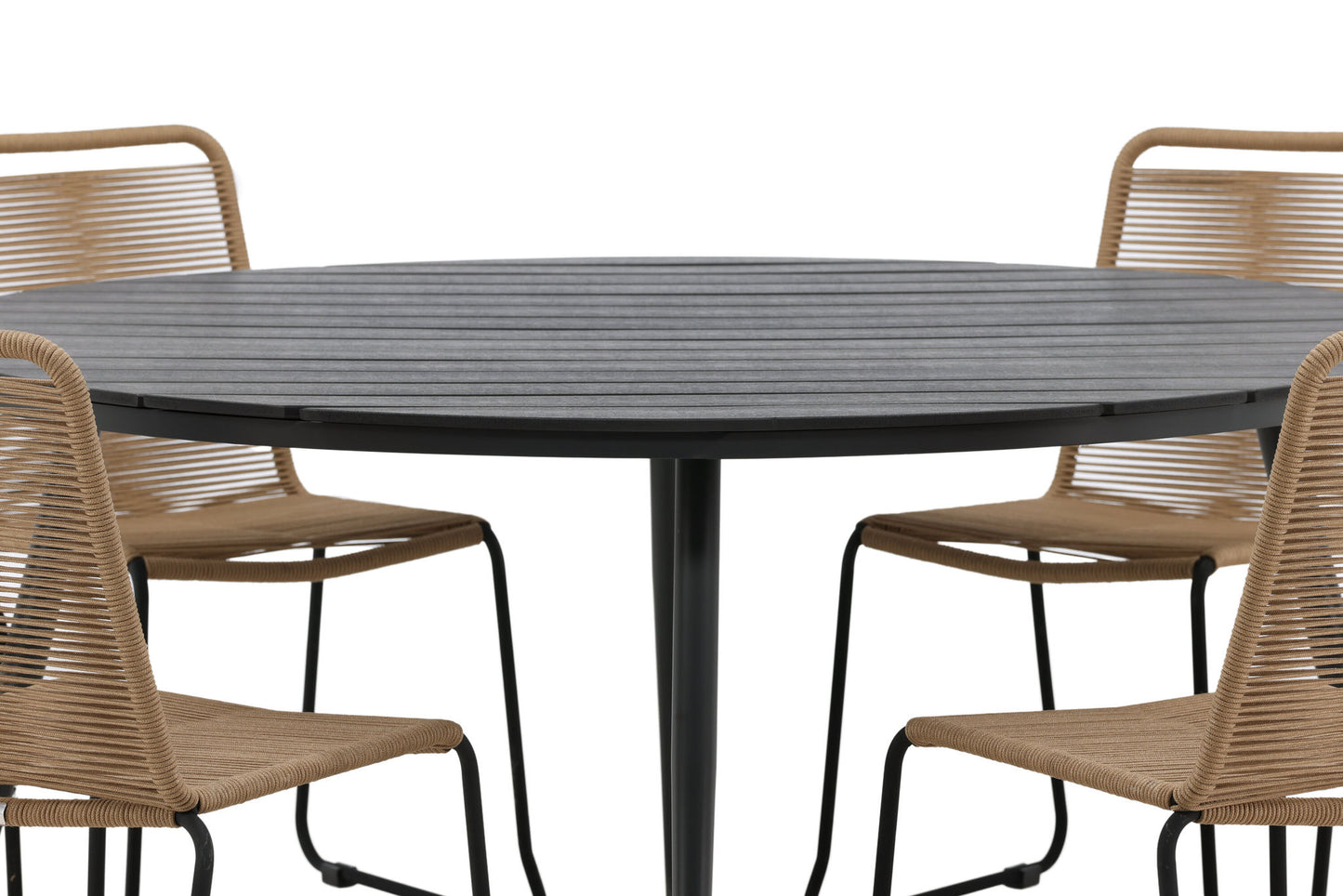 Break - Spisebord, Rundt - Sort - Alu / Nonwood - 150ø Lidos Stabelbar stol - Sort Alu / Latte Reb