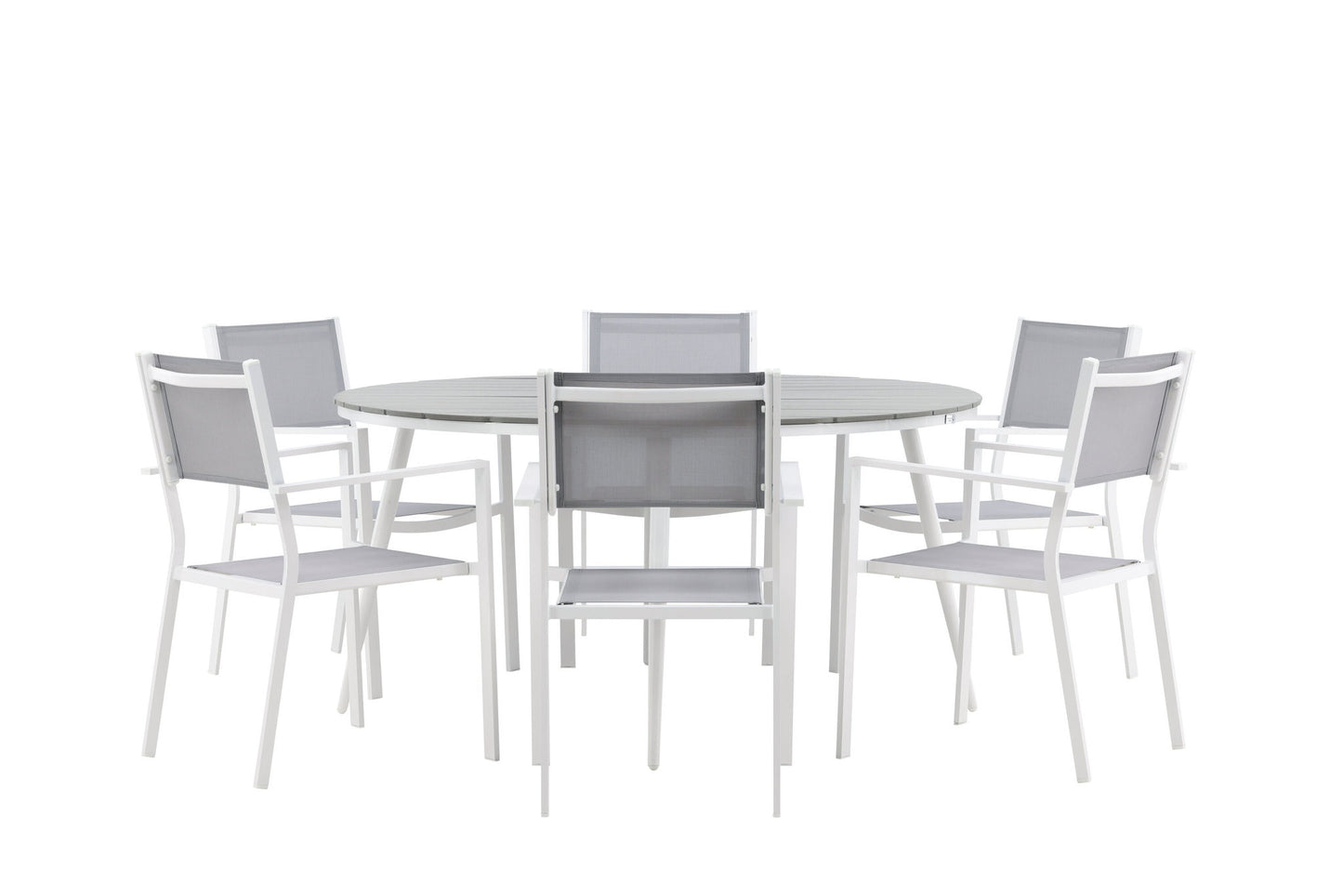 Break - Spisebord, Rundt - Hvid / Grå - Alu / Nonwood - 150ø Copacabana Stabelbar stol - Hvid/Grå