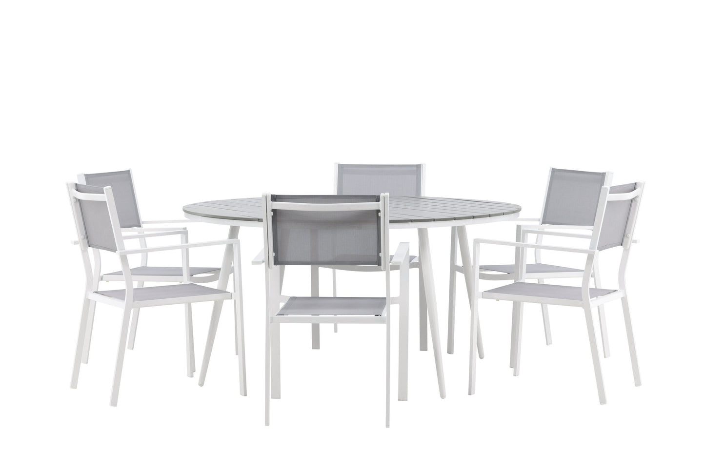 Break - Spisebord, Rundt - Hvid / Grå - Alu / Nonwood - 150ø Copacabana Stabelbar stol - Hvid/Grå