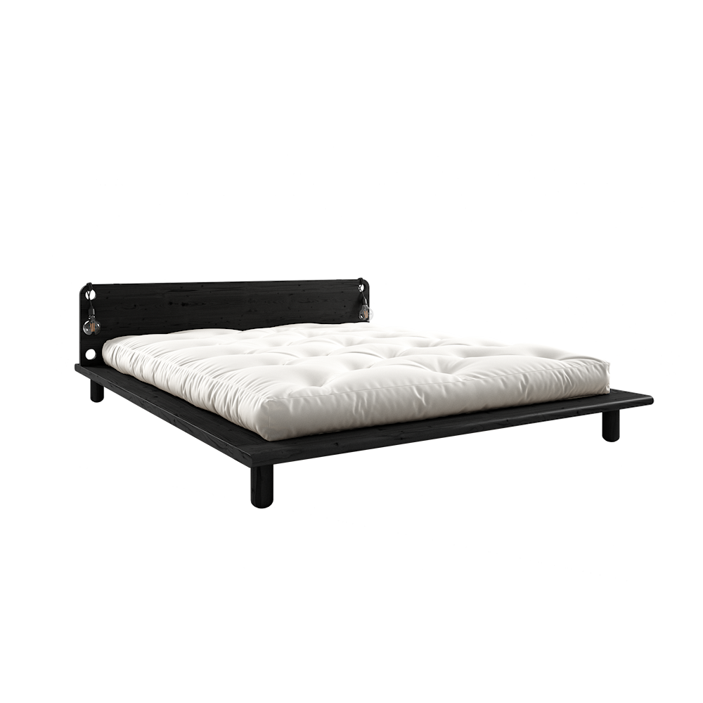 PEEK BED BLACK LACQUERED 140 X 200 W. 2 BED LAMPS-1