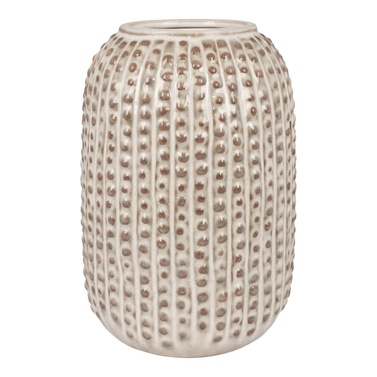 Vase - Vase i keramik, brun med mønster, rund, Ø13x20 cm