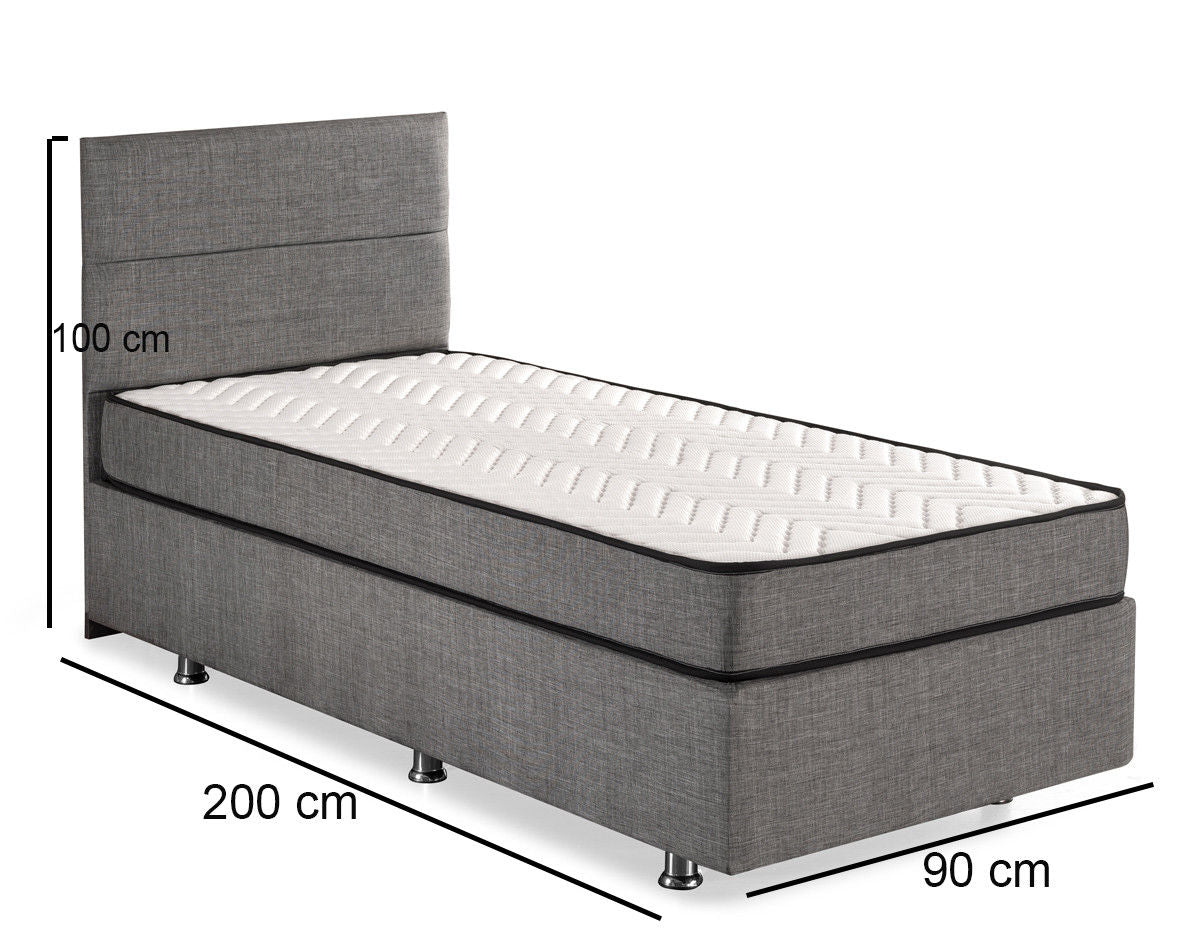 Sølv - Grå (90 x 200) - Enkeltsengsbund og sengegavl