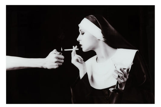 Vægdekoration nunne cigaret hærnet glas sort/hvid