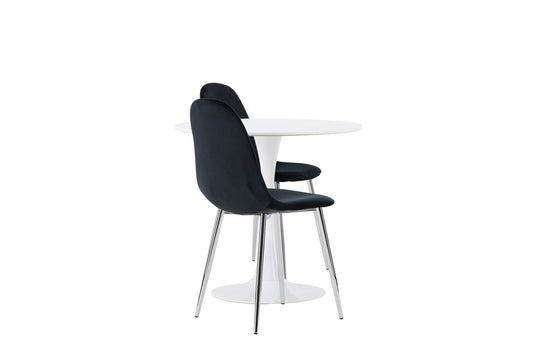 Hamden spisebord - hvid MDF +polær spisestol - sort fløjl / krom _2