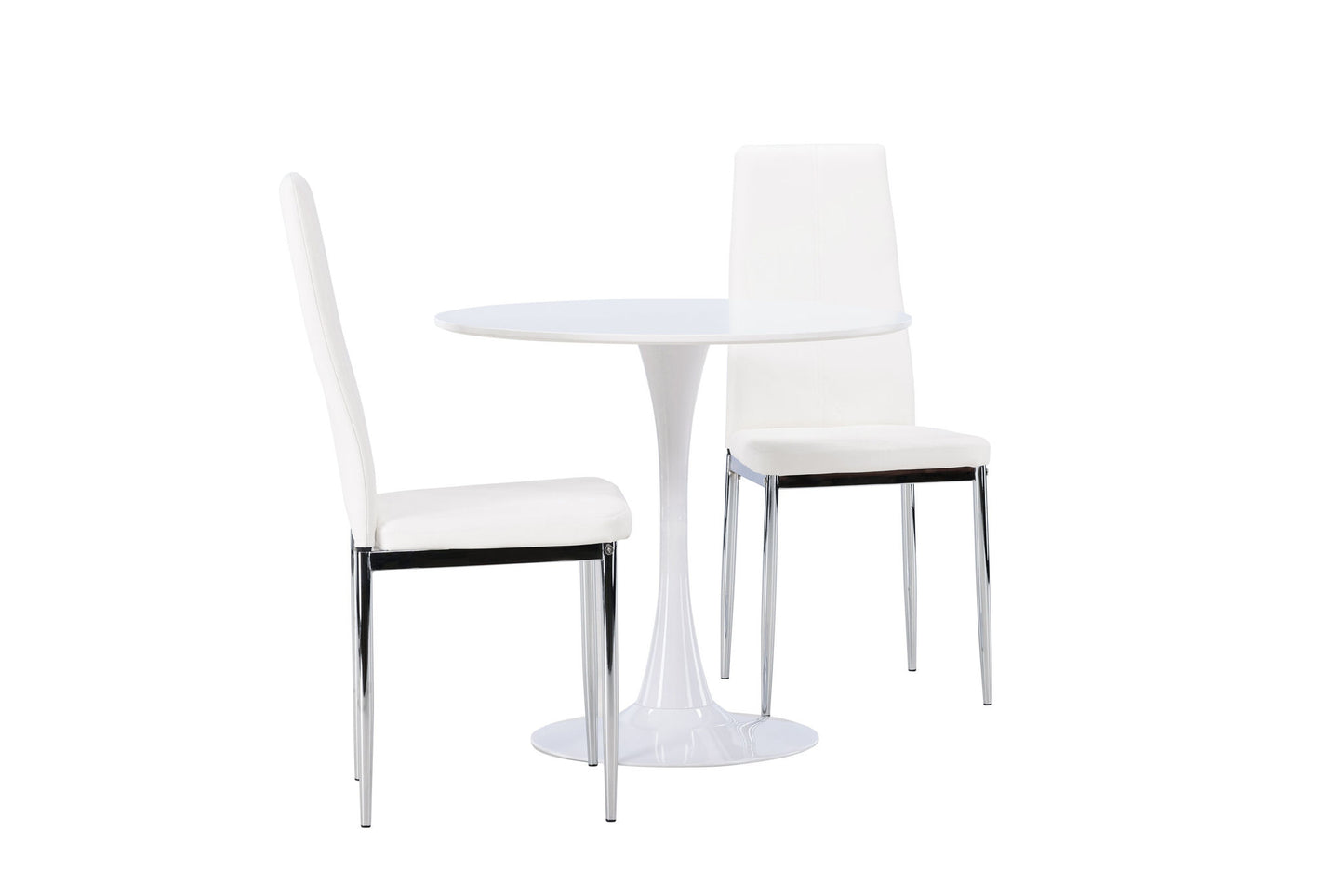 Hamden spisebord - hvid MDF +Pastill spisestol - sølv / hvid pu _2
