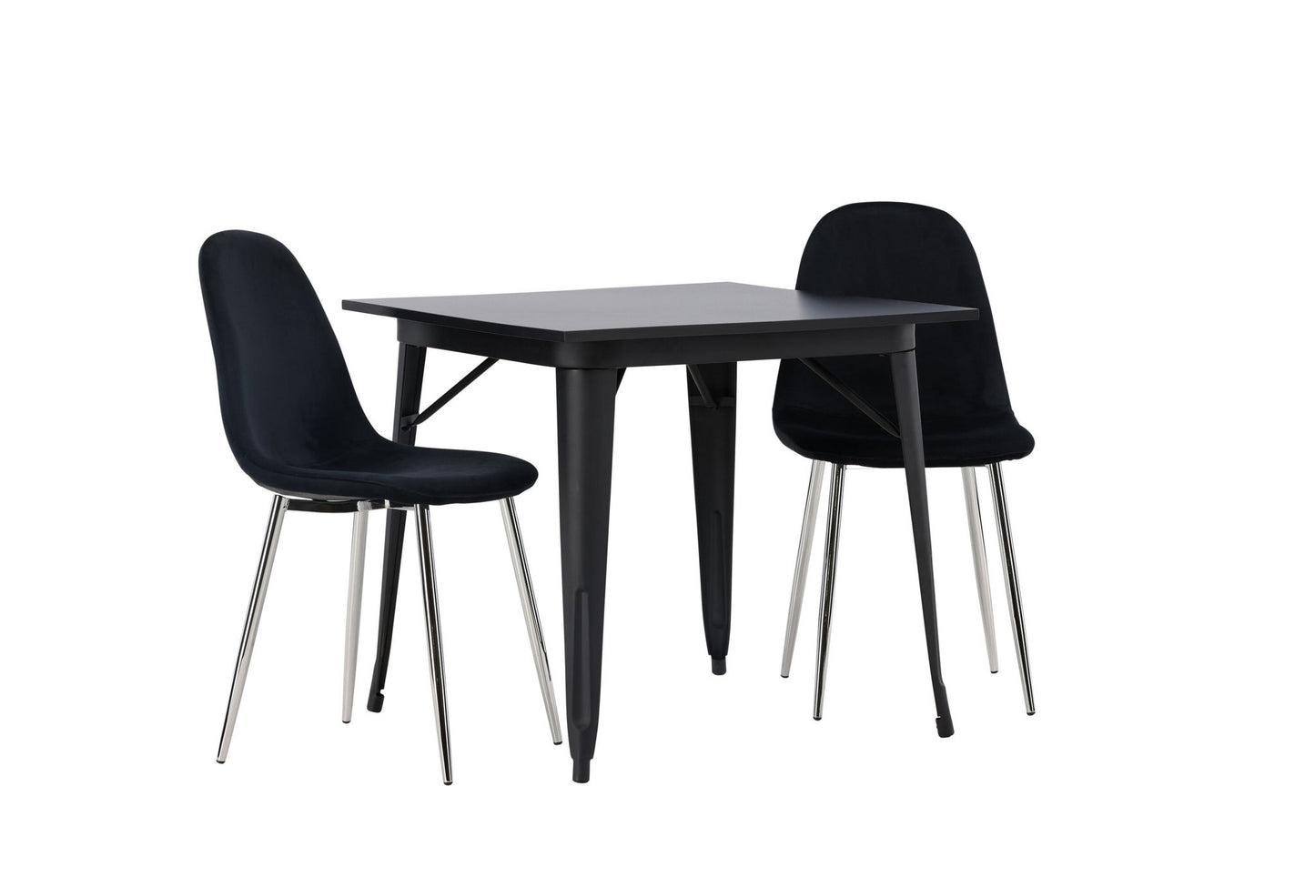 Tempe spisebord - sort / sort MDF +polær spisestol - sort fløjl / krom _2