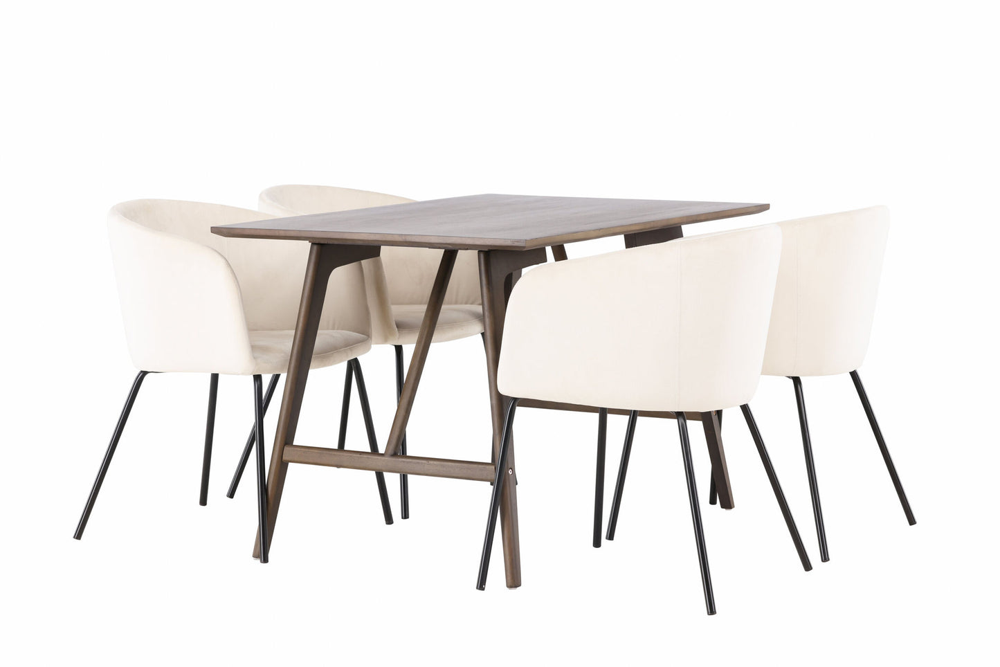 Kaseidon Spisebord - Rumbertræ / mørkebrun MDF +Berit -stol - sort / beige fløjl _4