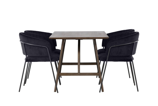 Kaseidon Spisebord - Rumbertræ / mørkebrun MDF +Selma Spisestol - sort / sort fløjl _4