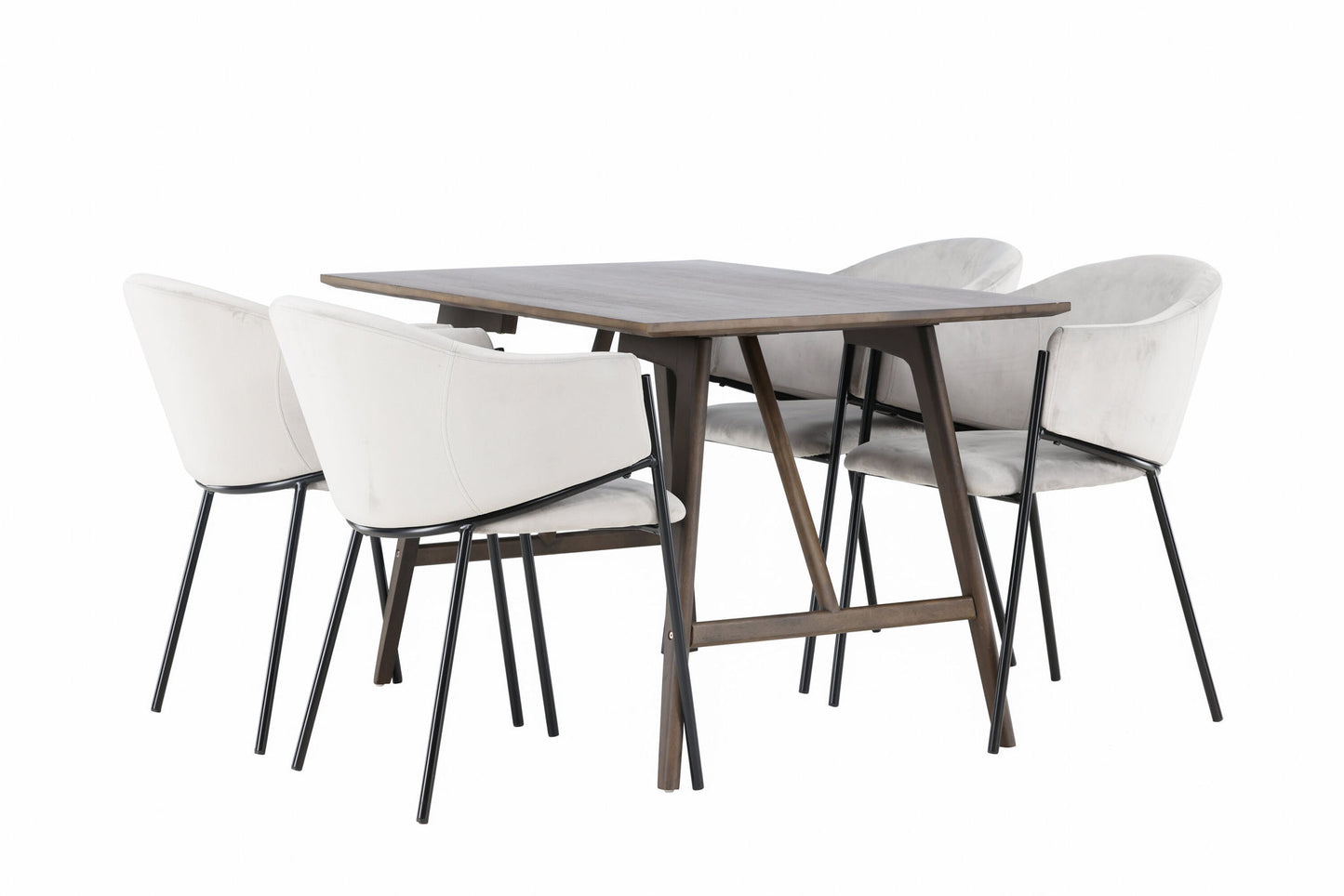 Kaseidon Spisebord - Rumbertræ / mørkebrun MDF +Evelina Spisestol - sort / lysegrå fløjl _4