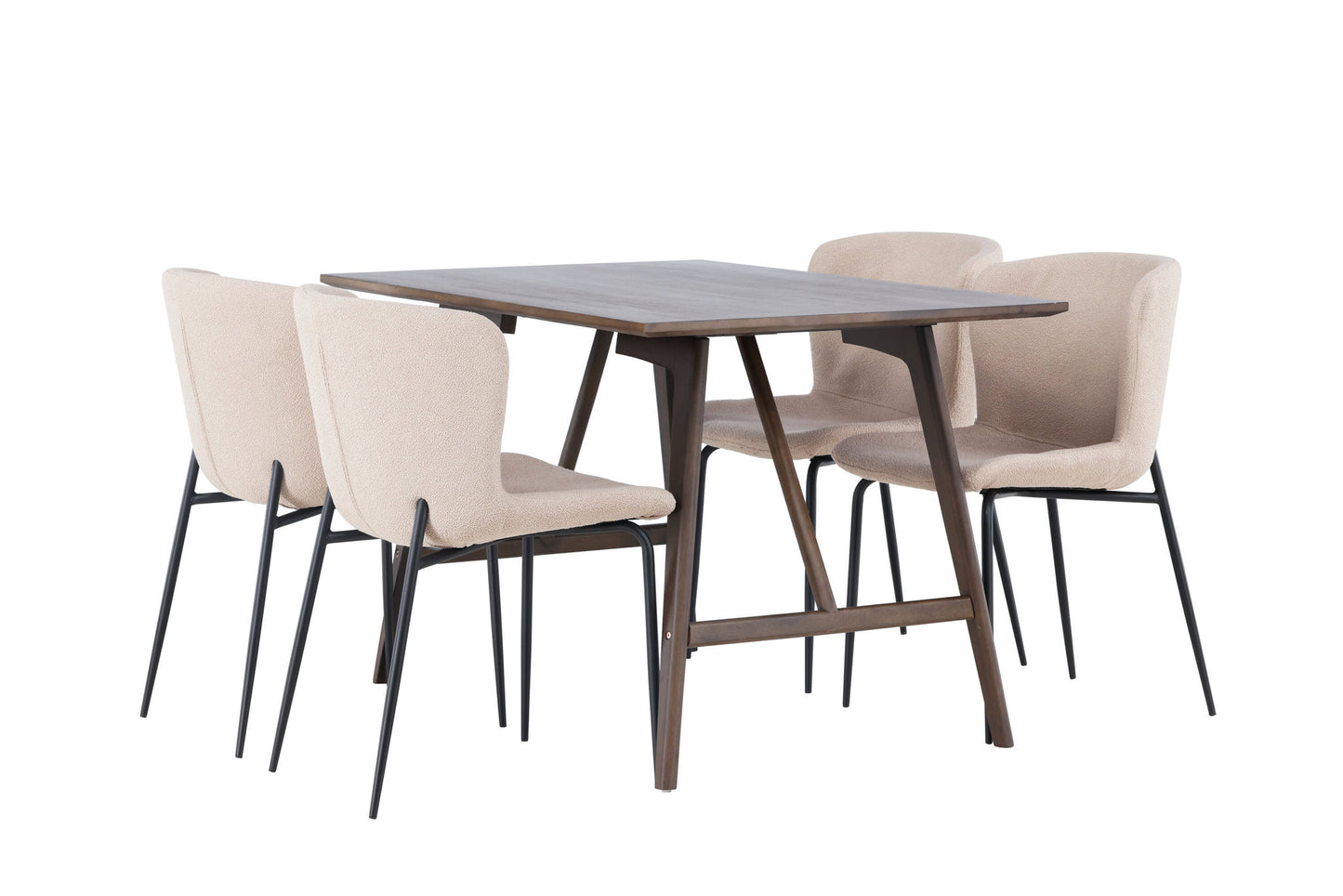 Kaseidon Spisebord - Rumbertræ / mørkebrun MDF +Modesto Spisestol - Beige / Beige Boucle _4