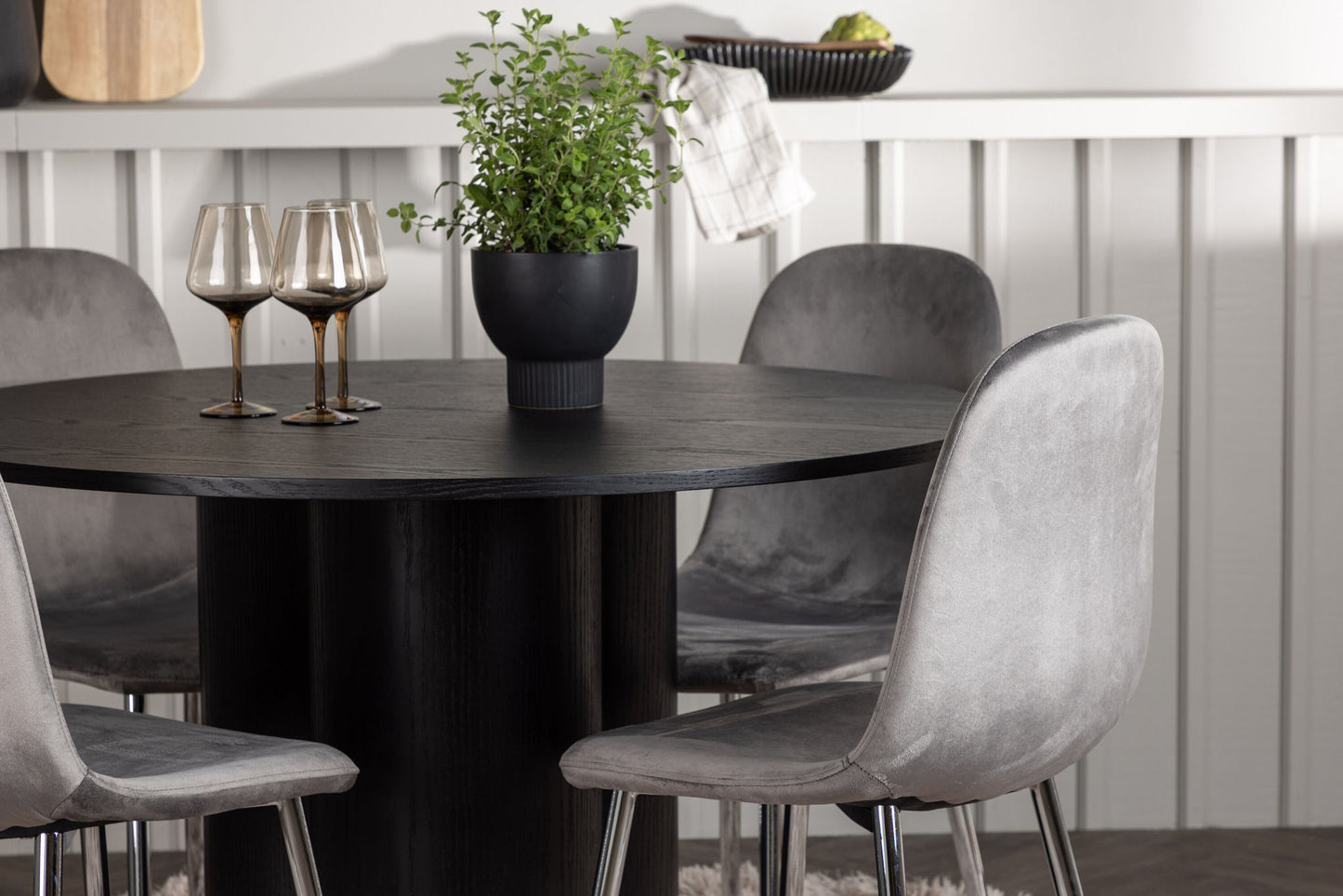Olivia spisebord - sort / sort finer +Eva spisestol - lysegrå / lysegrå fløjl _4
