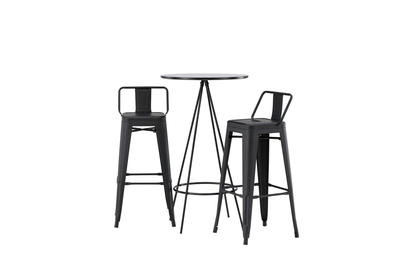 Bistro Bar Table φ60 - Sort / MDF med finer +Tempe Flat Bar Chair - Matte sort / metal _2