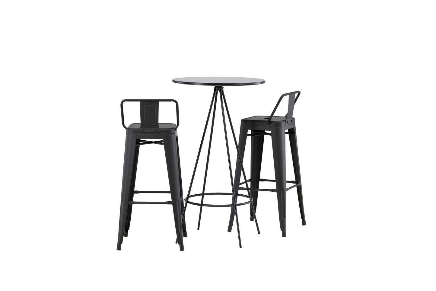 Bistro Bar Table φ60 - Sort / MDF med finer +Tempe Flat Bar Chair - Matte sort / metal _2