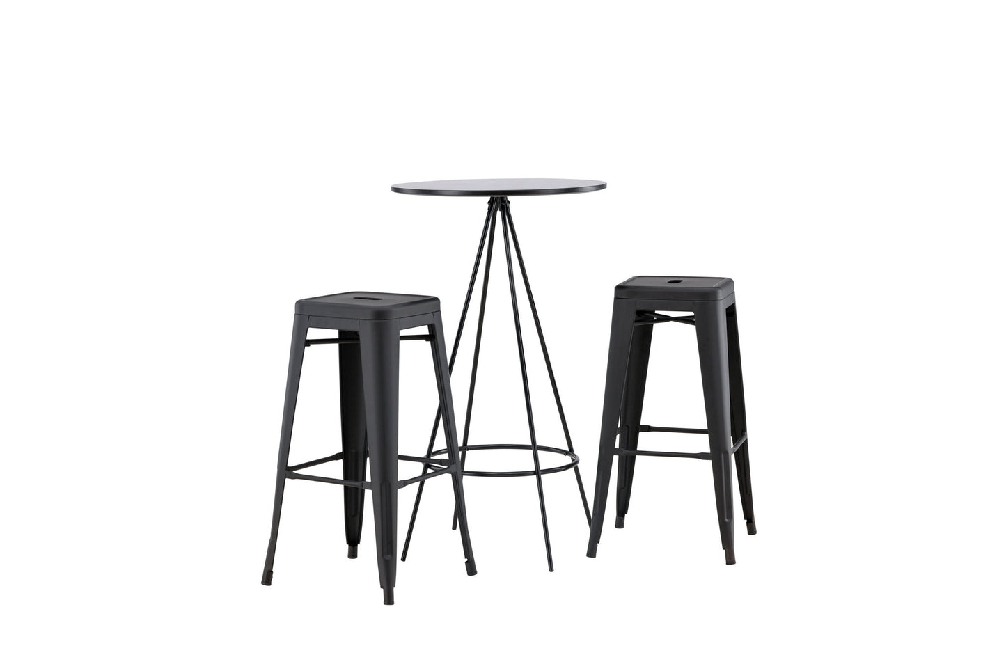 Bistro Bar Table φ60 - Sort / MDF med finer +Tempe bar stol - Matte sort / metal _2