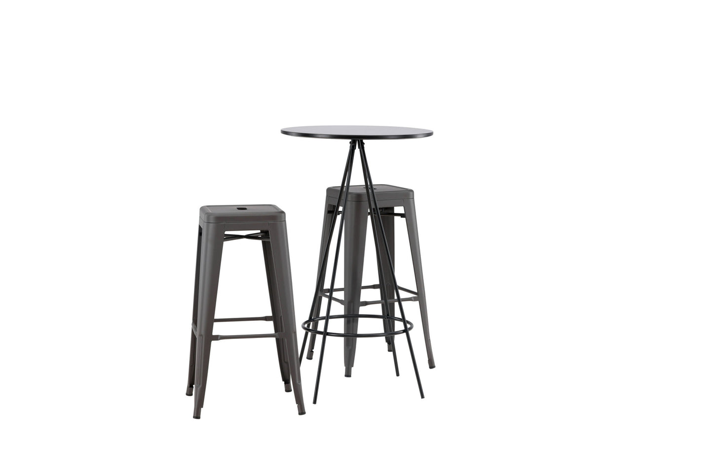 Bistro Bar Table φ60 - Sort / MDF med finer +Tempe bar stol - mørkegrå / metal _2