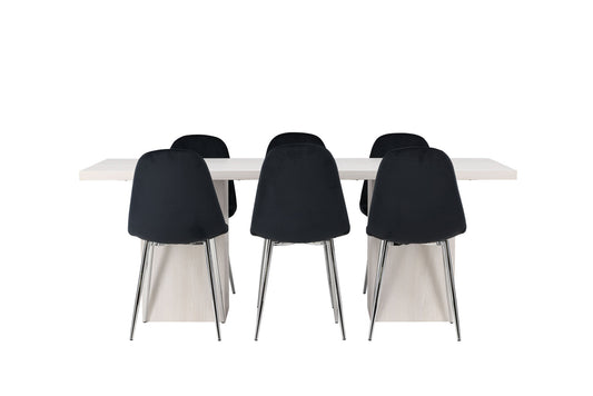 Olga Spisebord 200*75 - Hvid vask +polær spisestol - sort fløjl / krom _6