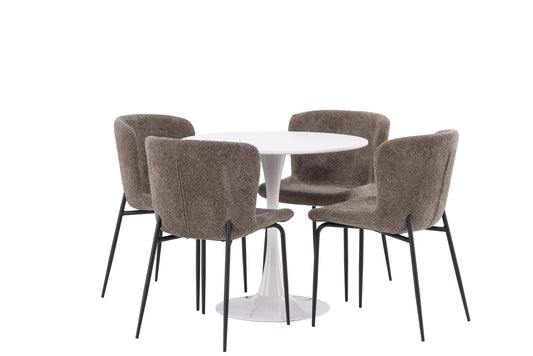 Hamden spisebord - hvid MDF+Modesto spisestol - grå / røget sort boucle_4
