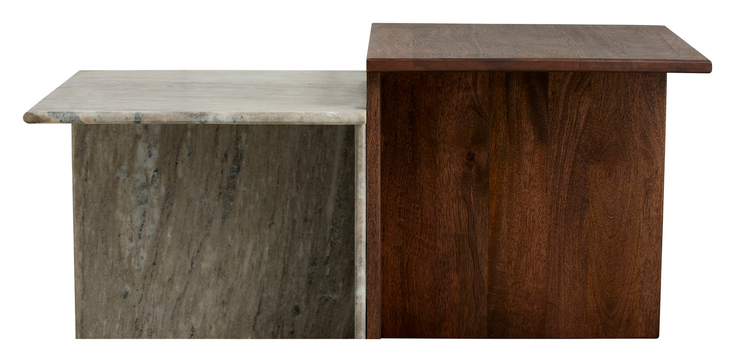 ODRA sideborde i mangotræ og marmor - 2 stk - H48/40 cm