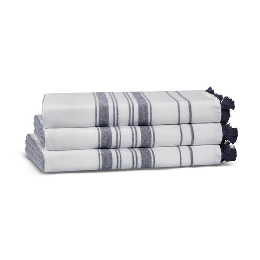 Håndklæde -  One Side Striped, mørkeblå