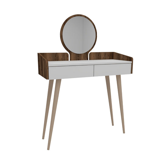 Skodya - Lys valnød, Hvid - Make-up bord med spejl
