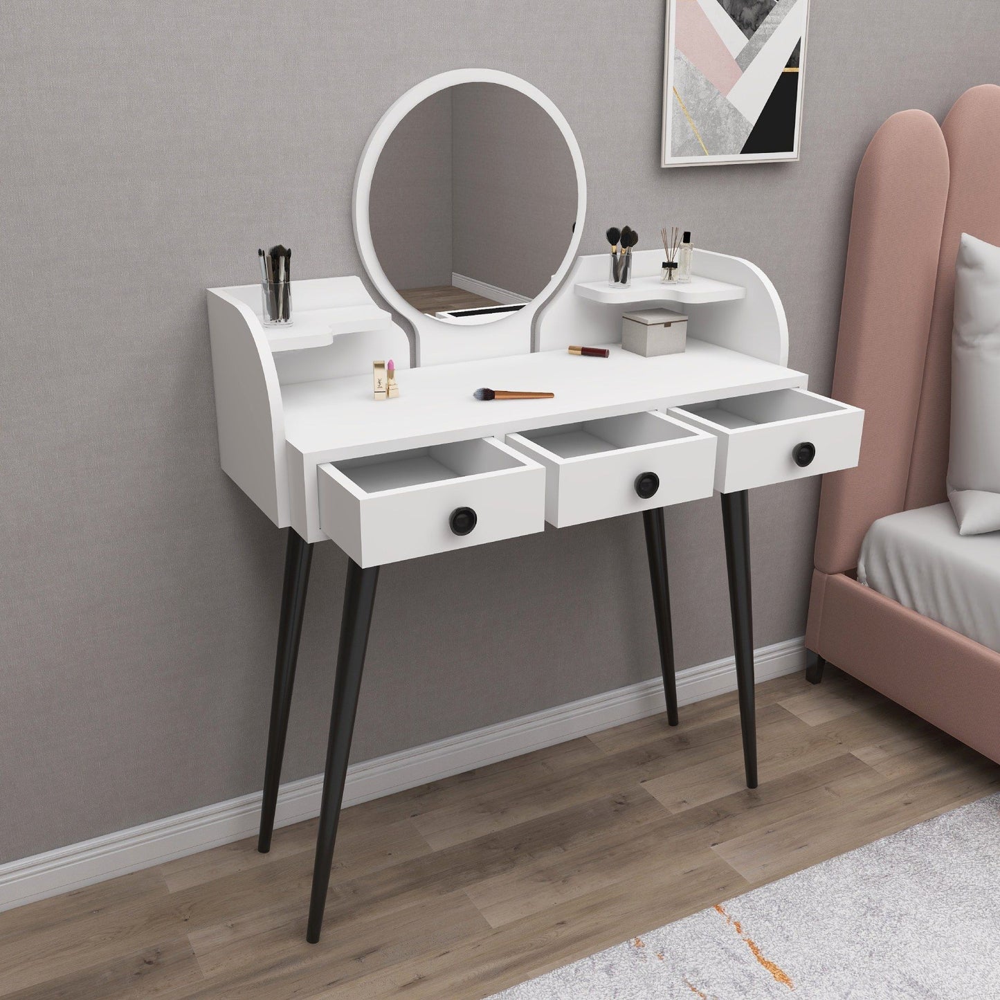 Elegans - Hvid - Make-up bord med spejl