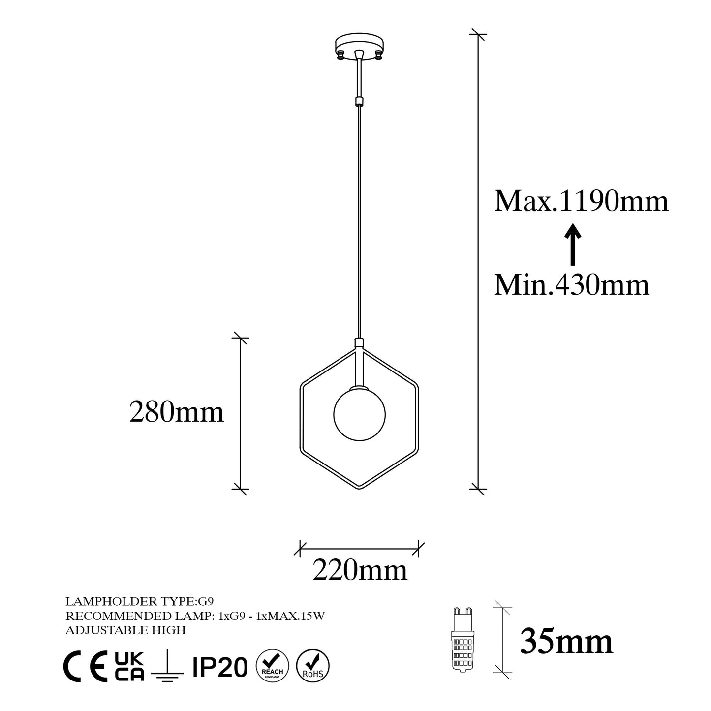 Loftlampe Geometri - 11075 - Sort