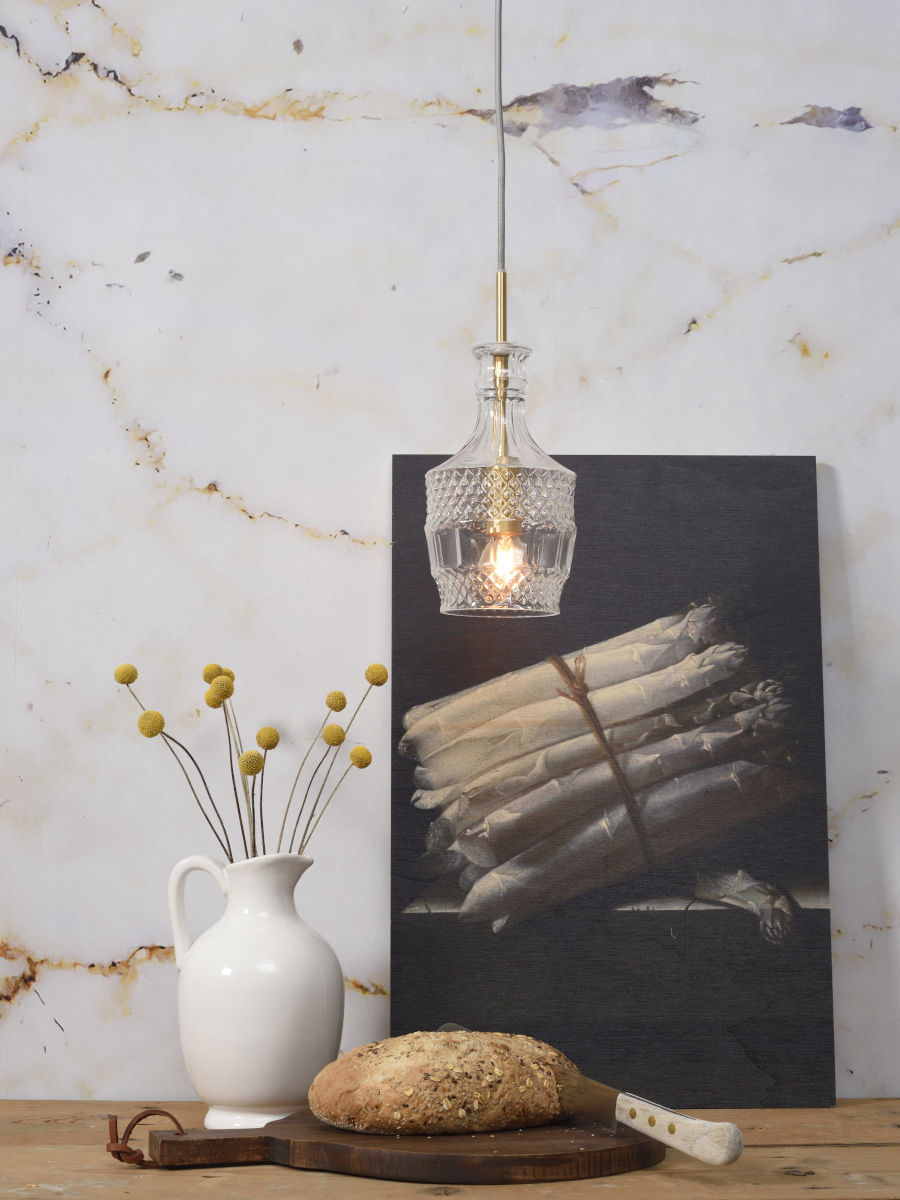 Hanging lamp glass Brussels transparent/gold, straight