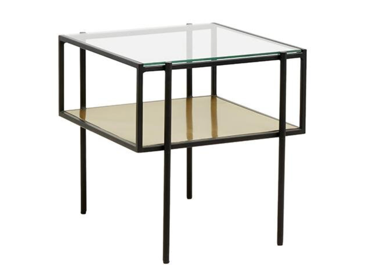 PARANA sofabord med klar glas - 45x45 cm - sort/gylden