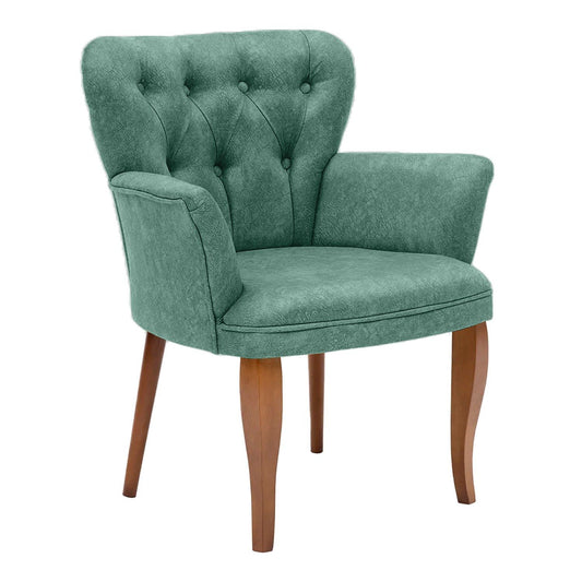 Paris Walnut Wooden - Sea Green - Wing Chair