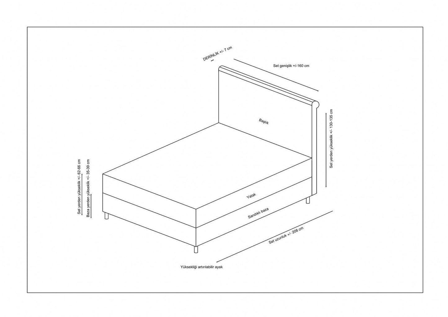Sonata Set 120 x 200 - Beige - Single Mattress, Base & Headboard