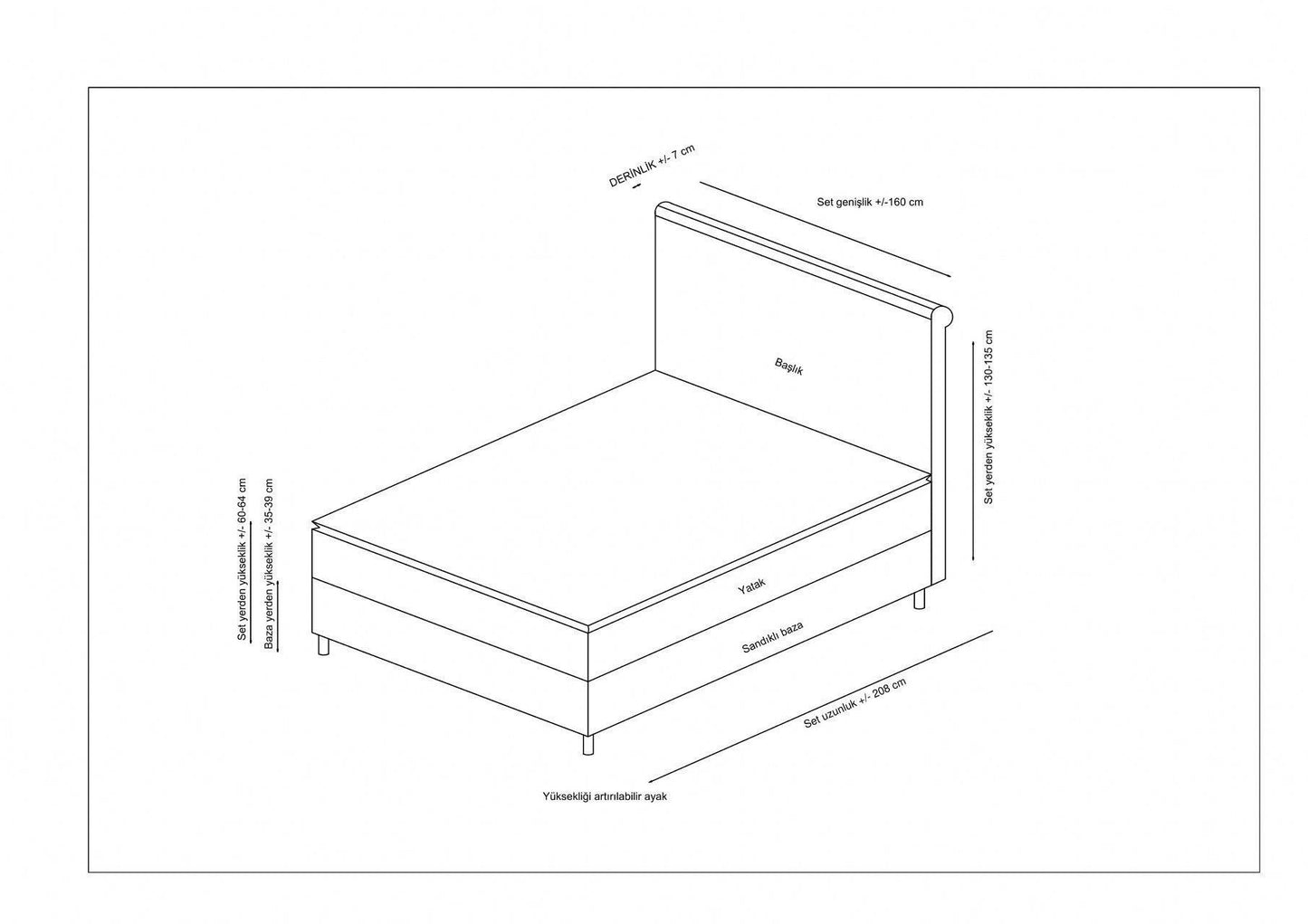 Sonata Set 120 x 200 v2 - Beige - Single Mattress, Base & Headboard
