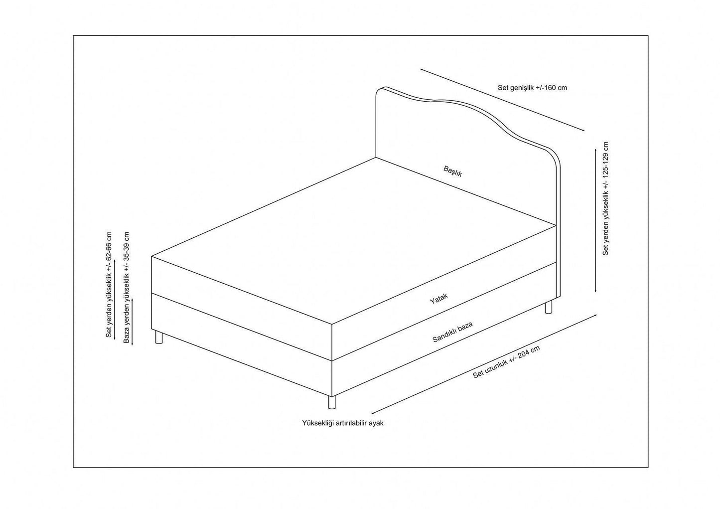 Vassi - Kontinentalseng, 160 x 200 v2 - Beige - Dobbelt madras, base & sengegavl