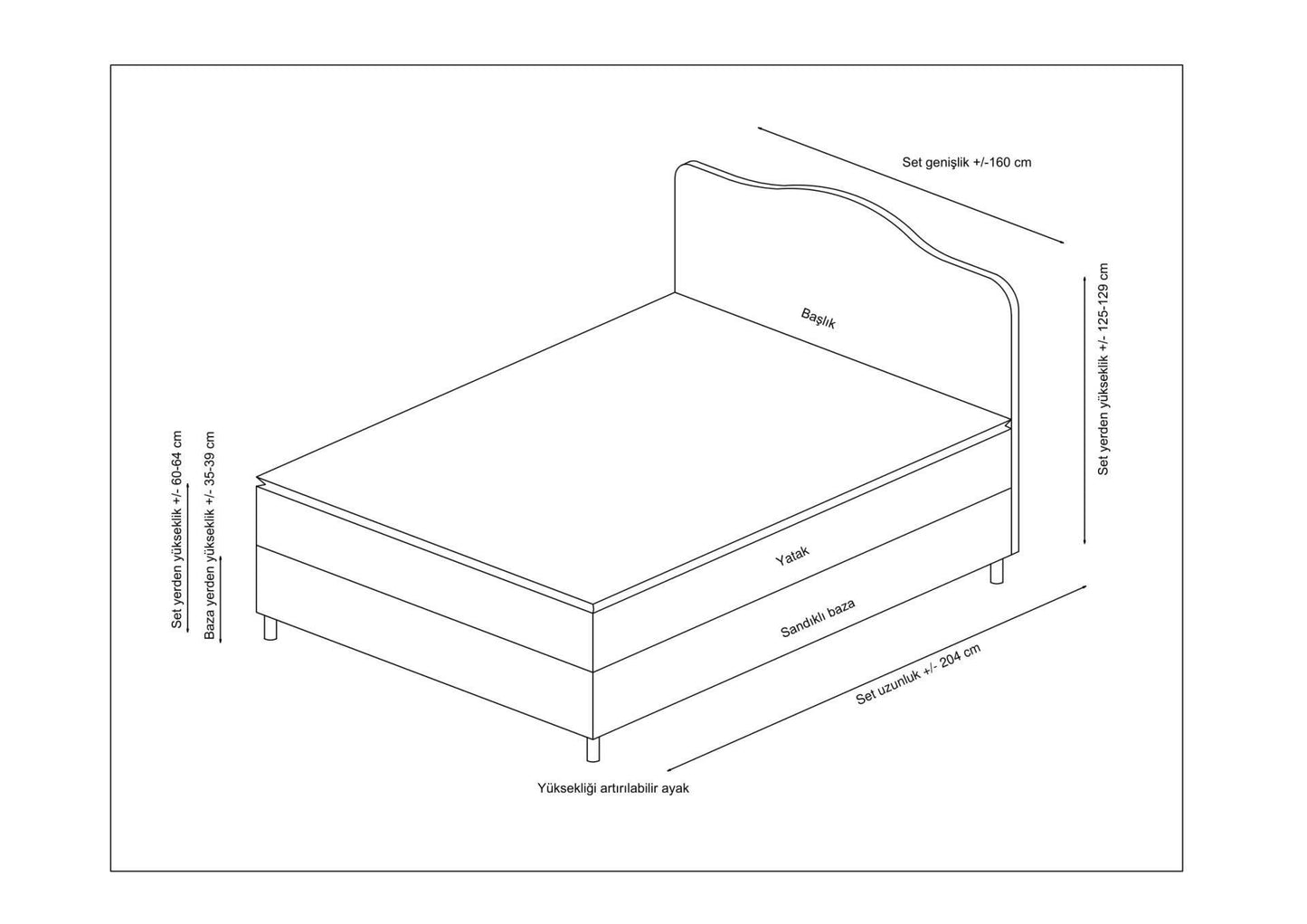 Vassi - Kontinentalseng, 140 x 200 v3 - Grå - Dobbelt madras, base & sengegavl